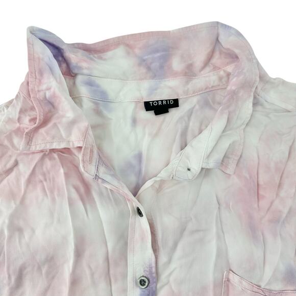 Torrid Lizzie Rayon Twill Button-Up Long Sleeve Shirt Womens size 4x Tie Dye - Picture 6 of 10
